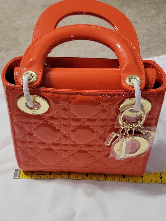 Dior Handbags - CHRISTAIN DOIR Orange Patent Lady Dior Mini Bag with Gold Hardware